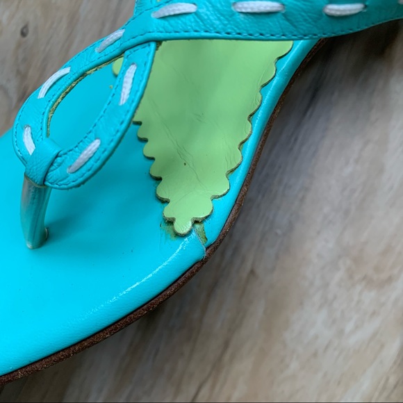 LILLY PULITZER Vintage Thong Kitten Heel Sandal Teal Green Shoes Size 7.5 Preppy - Picture 5 of 6